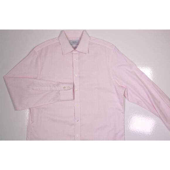 Charles Tyrwhitt White/Pink Check Non-Iron Slim Cotton Dress Shirt (42) 16.5-35 - Picture 3 of 7